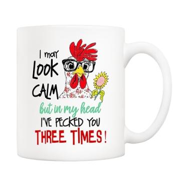 Imagem de 5Aup Caneca de café Funny Rooster, I May Look Calm But In My Head I've P You 3 Times, Chicken Gifts Lover - Copos brancos 325 ml para mãe, pai, parentes, melhores amigos, chefe, colega