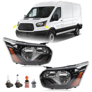 Imagem de KAMDKI Par de montagem de farol adequado para 2015-2020 Ford Transit 150 250 350 lâmpada de cabeça de halogêneo alojamento preto motorista esquerdo e direito do lado do passageiro CK4Z13008G FO2503357