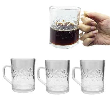 Imagem de Jogo 3 Xícaras Caneca De Vidro Transparente Com Alça 250ml - CLICK HOU