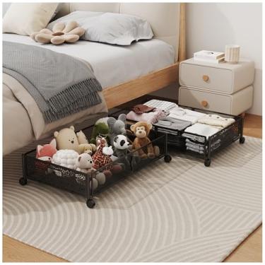 Imagem de YEEBONIX Armazenamento sob a cama com rodas, armazenamento de metal esculpido com padrão dobrável embaixo da cama, montagem sem ferramentas, caixas de armazenamento sob a cama, armazenamento embaixo