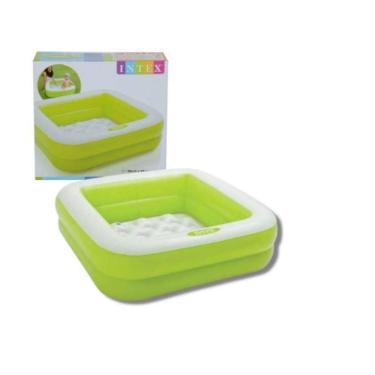 Imagem de Piscina Infantil Quadrada Verde 57 L Fundo Inflável Intex