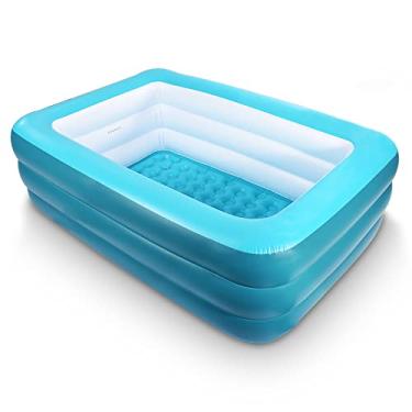 Imagem de Piscinas infláveis para crianças e adultos, piscinas infantis de 2,08 m x 1,44 m x 63,5 cm com piso macio inflável, piscina familiar durável para quintal, jardim ou interior (verde)