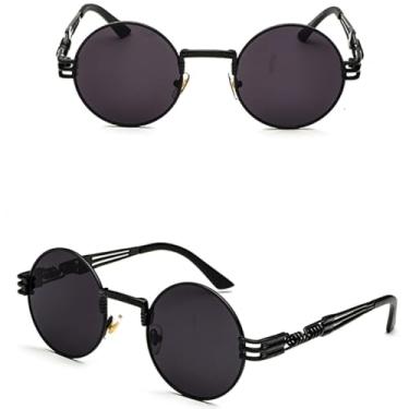 Imagem de VFDHN Óculos de sol vintage retrô gótico steampunk espelhado vintage redondo masculino UV400 (preto)