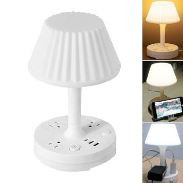 Imagem de EXQSERAMC Lâmpada De Mesa Com Soquete, Tomadas Ca + Portas Carregamento Usb, Luminária Pequena Múltiplas Funções E Regulável, Luz Cabeceira Led Para Cuidados Os Olhos, Escritório Doméstico (Soquete