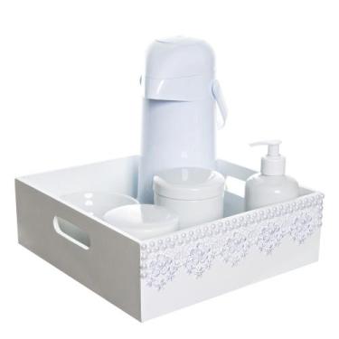 Imagem de Kit Higiene Bandeja Lisa Renda Com 6 Peças Quarto Bebê - Potinho de me