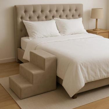 Imagem de Escadinha Pet Escada Luxo 3 Degraus Suede Capuccino - New Belle Estofa