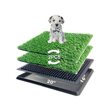 Imagem de Almofada de grama para cães com bandeja 40,6 cm x 50,8 cm - penico interno para cães, almofada de xixi de grama falsa, caixa de areia para cães, sistema de banheiro de grama ao ar livre para