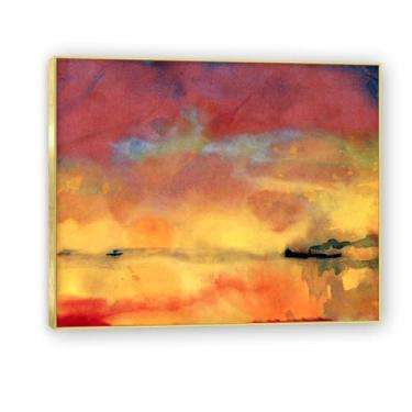 Imagem de NHLDZYH Moldura de ouro. Impressões em tela famosas, (mar amarelo com vapores) de Emil Nolde, quadros de pinturas famosas, impressão quadros abstratos sobre tela. 80x96cm