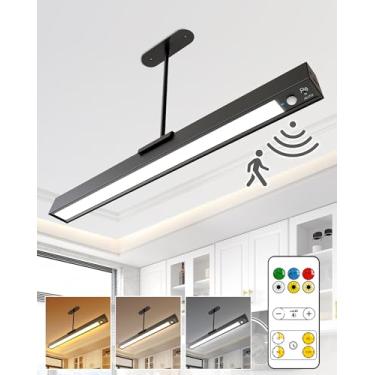 Imagem de LYTARA Luminária De Teto Com Sensor De Movimento Recarregável, Pendente Totalmente Em Metal, Luzes Led Para Armário Operadas Por Bateria Com Controle Remoto, Temporizador - 3 Cores, 500 Lm, Reguláve
