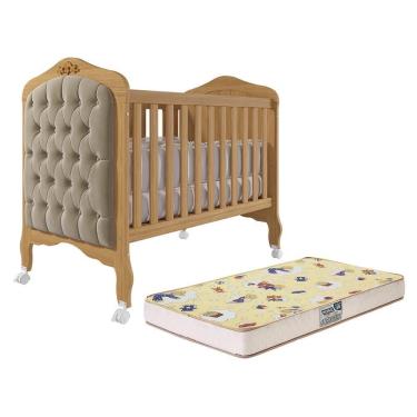Imagem de Berço Mini Cama Harmonia Nature-branco Com Capitonê E Colchão Supreme - Permóbili Baby Nature-branco