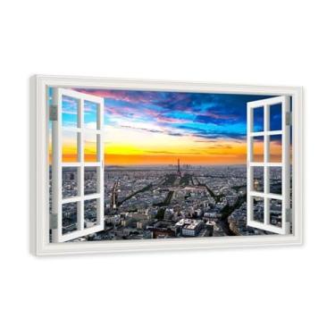 Imagem de Janela de arte de parede com impressão em tela. Vista de janela falsa. Impressão de imagem natural em tela. Arte de cenário para decoração de sala de estar. (Vista da Torre Eiffel de Paris 21