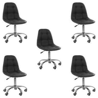 Imagem de Kit 5 Cadeiras Office Eiffel Botonê Ajustável Base Giratória Preta - O
