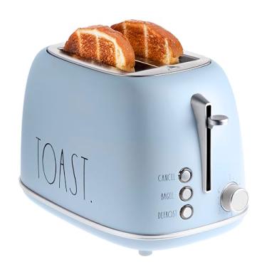 Imagem de Rae Dunn Torradeira De Pão Redonda Retrô Dunn, Aço Inoxidável Para 2 Fatias Com Bandeja Migalhas Removível, Abertura Larga, 6 Níveis Tostagem, Opções Bagel, Descongelar E Cancelar (Azul Bebê)