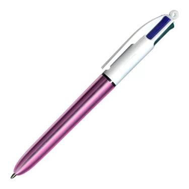Imagem de Caneta Esferográfica Retrátil BIC, 4 Cores Clássicas, Corpo Rosa Metálico, Ponta Média de 1.0mm, 904222, 1 Unidade