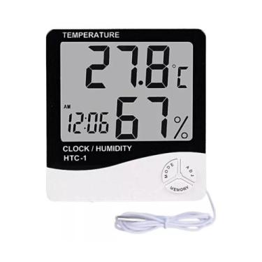 Imagem de Termo Higrômetro Medidor Sensor Temperatura Umidade Relógio Digital - 