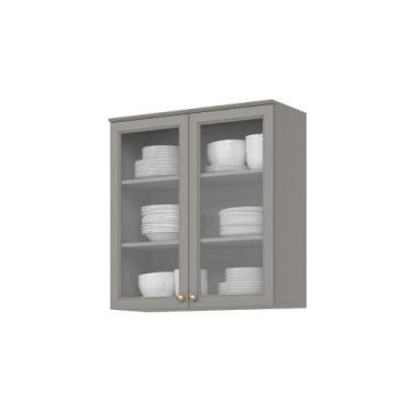 Imagem de Armário Aéreo 80cm com Vidro 2 Portas Emily Henn, Cinza