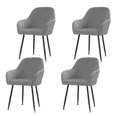 Imagem de Lzyjckh Capas de veludo para cadeiras de jantar com encosto curvo, Capa elástica para banco de bar giratório com braços, para decoração de sala de jantar,Dark gray 4pcs
