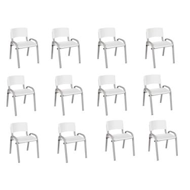 Imagem de Kit 12 Cadeiras Infantil Iso, Escola, Base Cinza- Branco