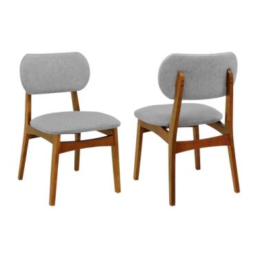 Imagem de Kit 2 Cadeiras Armonia Madeira Maciça Encosto Anatômico - Amêndoa - Assento Estof. Linho Cinza Mescla Impermeável