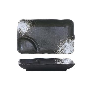 Imagem de Prato de lanche requintado de cerâmica retrô simples em estilo japonês para casa - floco de neve branco (prato de bolinho retangular de 20 cm)