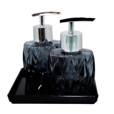 Imagem de Kit Conjunto Banheiro Lavabo Branco E Prata Saboneteira Bandeja Linha Premium