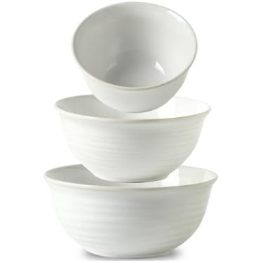 Imagem de Hasense Tigelas de mistura, pratos de cerâmica para cozinhar, assar, preparar, tigelas de nidificação para saladas, frutas, pipoca, 2,1/1,5/1,0 Qt, seguro para lava-louças e micro-ondas, branco com