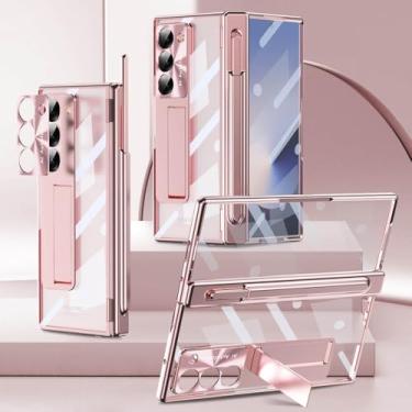 Imagem de Capa protetora de tela inteira com dobradiça transparente e magnética para Samsung Galaxy Z Fold 6 5 4 3 5G com caneta, rosa, para Galaxy Z Fold 5