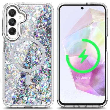 Imagem de YZB Capa magnética para celular Samsung Galaxy A35-5G, pedra de cristal | Compatível com MagSafe | Glitter Sparkly Bling | Proteção de nível militar e traseira resistente a arranhões Capa fofa para