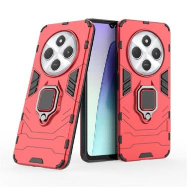 Imagem de Capa Protetora Magnética Anti-quedas para Xiaomi Mi Redmi 14C 4G, Xiaomi Poco C75 4G, Redmi A4 5G, Suporte Giratório + Proteção Militar (Vermelho)