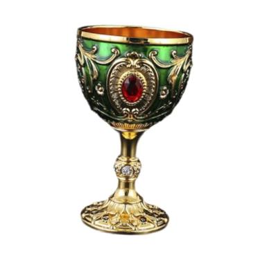 Imagem de KiBcsLic Taça de água retrô em, pequena xícara para beber, decoração com strass, mini cálice decorativo, copo de vinho para cozinha, casa, bar, Ouro Verde