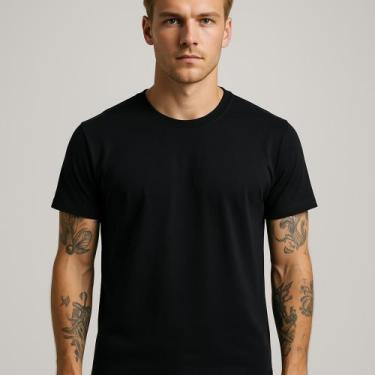 Imagem de Camiseta Preta Masculina Gola Redonda Lisa Casual Premium - Obstinate,
