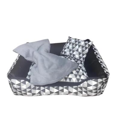 Imagem de cama pet lavavel luxo cama para cachorro grande (G) caminha de cachorro fundo impermeal + ossinho (GEOMETRICO PRETO 3 (G))