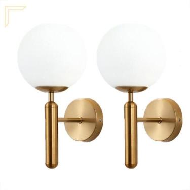 Imagem de Kit 2 Arandela Dourada Interna Sala Globo Vidro Branco E27 - Acende A 