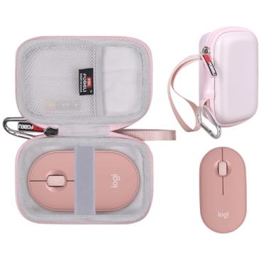 Imagem de FBLFOBELI Capa de viagem para Logitech Pebble M350 M355 i345 mouse sem fio, organizador de bolsa protetora à prova de choque (apenas capa) (ouro rosa)