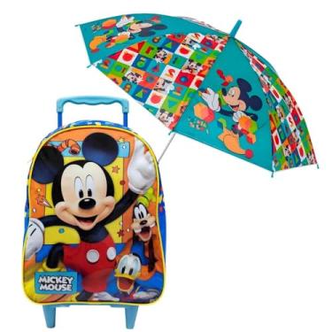 Imagem de Kit Mochila com Rodinhas Infantil Micke com Guarda-Chuva Ideal para Escola Creche e Passeios com Estampa Divertida 16 Azul