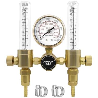 Imagem de AWLOLWA Medidor de fluxo de CO2 de saída dupla do regulador de argônio para soldador TIG MIG a gás e o Backpurge 60 SFCH - Conexão de entrada CGA 580 e encaixe de saída de 5/8" x 18RH - Sistema preciso de entrega de medição de gás