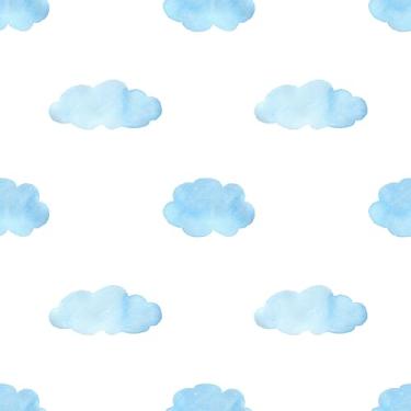 Imagem de Papel De Parede Adesivo Branco Nuvem Azul Quarto Infantil Bebê 10m