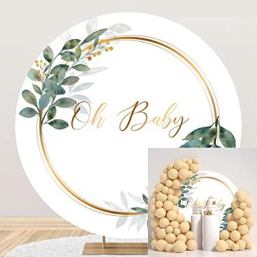 Imagem de OERJU Oh Capa de fundo redonda para bebê verde para chá de bebê verde eucalipto recém-nascido chá de bebê revelação de gênero decoração de festa círculo pano de fundo de estúdio fotográfico 1,8 x 1,8