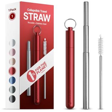 Imagem de SaferSeas Canudo reutilizável dobrável, embalagem sem plástico, 1% para o planeta, funciona com Yeti e Stanley (vermelho, 1 pacote)