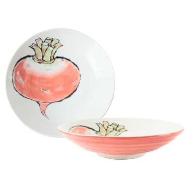 Imagem de Prato de macarrão de cerâmica japonesa Mino ware 21 cm (conjunto de dois) feito no Japão (importação do Japão) FTS201 (Nabo vermelho)