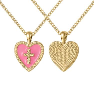 Imagem de Qitian Colar de cruz pequena para mulheres, colares com pingente de cruz banhada a ouro 14K para o dia dos namorados | aniversário | primeira comunhão | presente de Natal | presentes de Páscoa, Heart