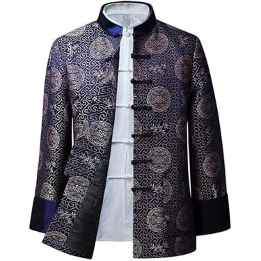 Imagem de Tang Suit Roupas Chinesas De Kung Fu Para Homens Roupas Tradicionais Chinesas Hanfu Casaco Tai Chi Uniforme Uniformes De Artes Marciais Casaco De Manga Comprida Tops, Blue, 4XL-5XL