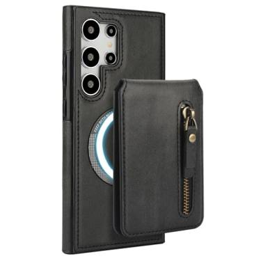 Imagem de HAOMRIYL Capa tipo bolsa para Samsung Galaxy S25 Ultra/S25 Plus/S25, carteira destacável, porta-cartão, capa de couro, capa magnética de carregamento sem fio, preta, S25plus