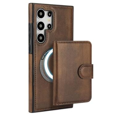 Imagem de HAOMRIYL Capa carteira para Samsung Galaxy S25 Ultra/S25 Plus/S25, capa de couro magnética destacável com função de suporte, capa de proteção, marrom, S25plus