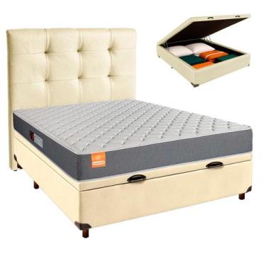 Imagem de Cama Box Bau + Colchão Casal D23 Pro Inducol + Cabeceira Estofada
