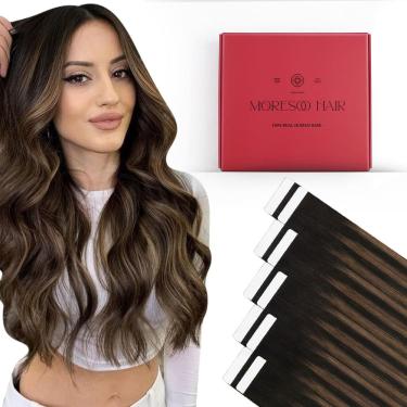 Imagem de Fita adesiva em extensões de cabelo Moresoo 20cm 10 peças 25g Remy Human Hair