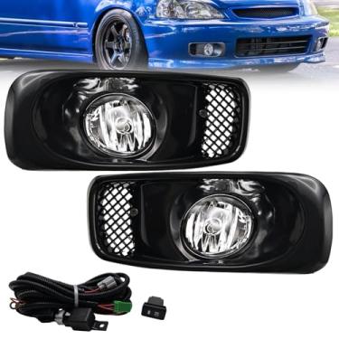Imagem de Faróis de neblina compatíveis com Honda Civic 1999 2000 com kit de interruptor e fiação lente transparente