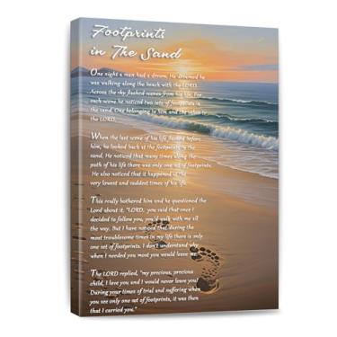 Imagem de Footprints in the Sand Poema Paintings Print Poster Classic Framed Canvas Wall Art Para Casa Quarto Escritório Sala de Estar Decoração, ou Espaço Pessoal Emoldurado 20 x 30 cm