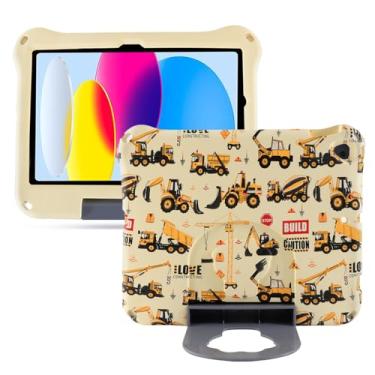 Imagem de Capa para tablet infantil iPad 10.2 para meninos e meninas – 7ª a 9ª geração, luz de escavadeira, espuma EVA, à prova de choque, à prova de crianças, suporte e alça, amarela