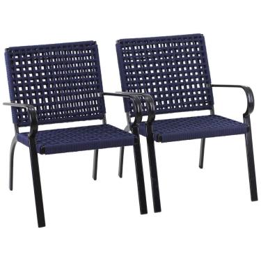 Imagem de 2 Poltrona Alumínio Corda Náutica Porto Rico Trama Original Azul